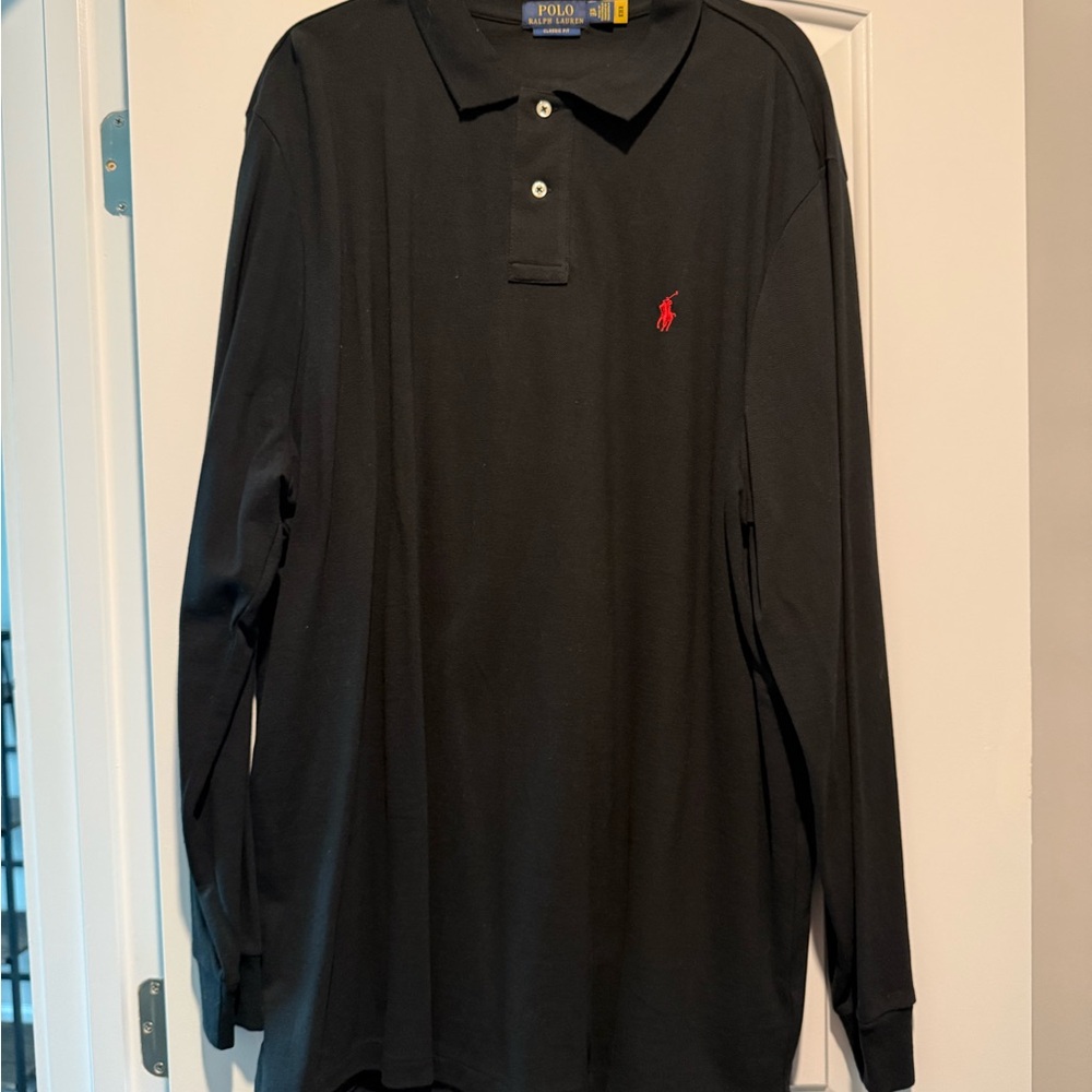 Polo by Ralph Lauren Black Long Sleeve Polo with Red Pony